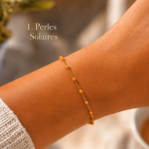 Bracelet trèfles fleurs orangées